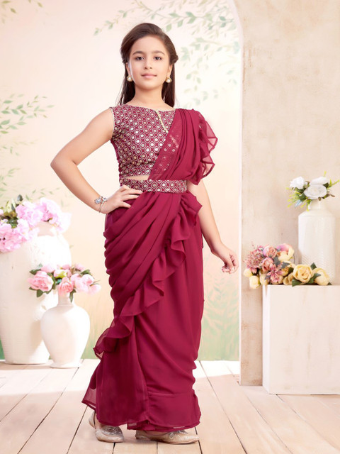 BAESD Girls Georgette Lehenga Saree With Attachable Dupatta With Stitched Blouse - Image 3