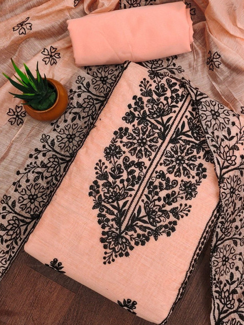 Moda Rapido Women Orange Embroidered Unstitched Dress Material