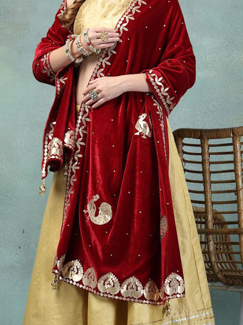 Clora Creation Ethnic Motifs Embroidered Gotta Patti Velvet Dupatta - Image 2