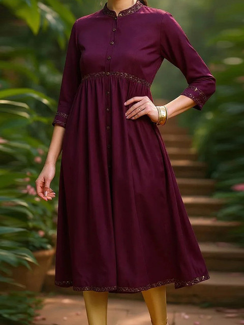 KALINI Mandarin Collar A-Line Kurta - Image 2