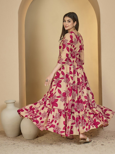 Sangria Women Magenta Cotton Embroidered Anarkali Kurtas - Image 4