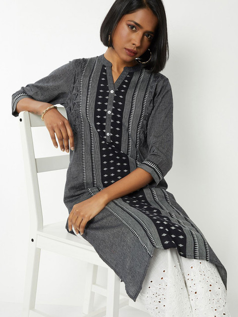 max Women Striped Festive Cotton Straight Kurta