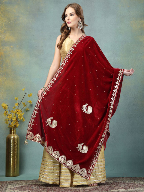 Clora Creation Ethnic Motifs Embroidered Gotta Patti Velvet Dupatta