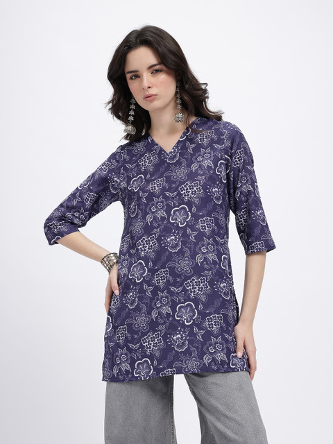 Anouk Rustic Floral Printed V-Neck Straight Kurti