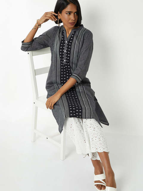 max Women Striped Festive Cotton Straight Kurta - Image 5