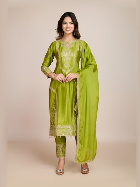 ANVERI TEXTILES Women Ethnic Motifs Embroidered Kurta with Trousers & Dupatta