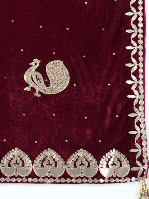 Clora Creation Ethnic Motifs Embroidered Gotta Patti Velvet Dupatta - Image 3
