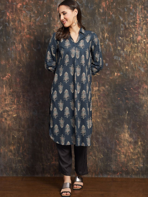 Melange by Lifestyle Floral Printed Mandarin Collar Straight Kurta
