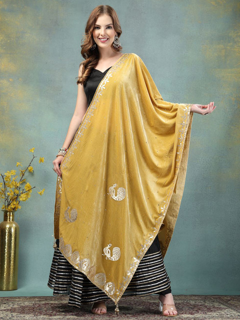 Clora Creation Ethnic Motifs Embroidered Gotta Patti Velvet Dupatta