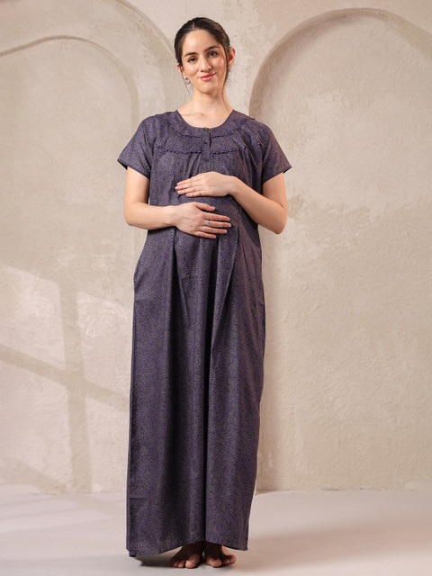 NIGHTSPREE Women Printed Maternity Maxi Nightdress