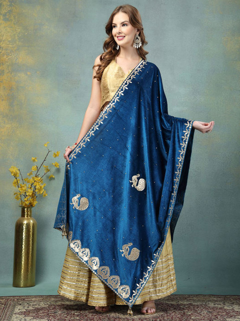 Clora Creation Embroidered Velvet Dupatta With Gotta Patti
