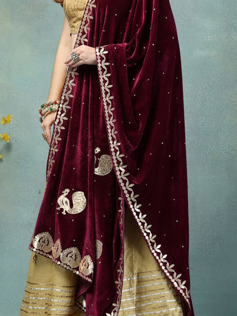 Clora Creation Ethnic Motifs Embroidered Gotta Patti Velvet Dupatta - Image 2