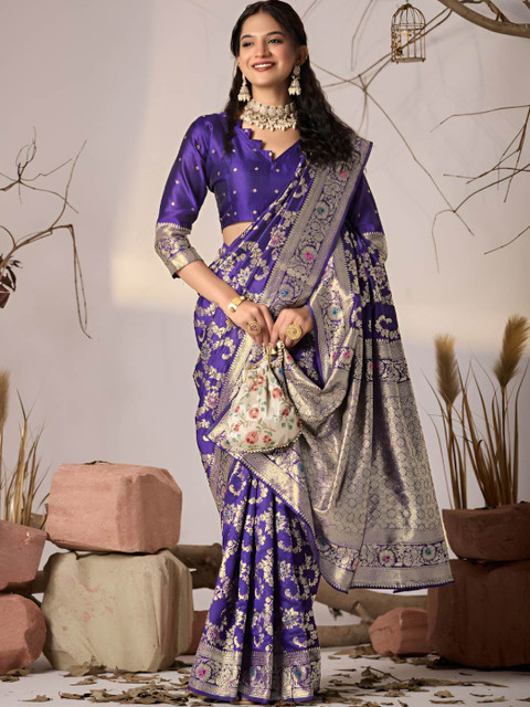 JAINICA Woven Design Zari Banarasi Saree With Blouse