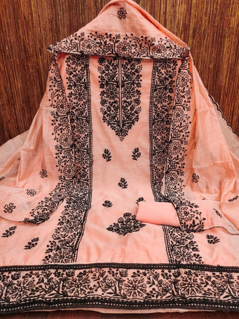 Moda Rapido Women Orange Embroidered Unstitched Dress Material - Image 2