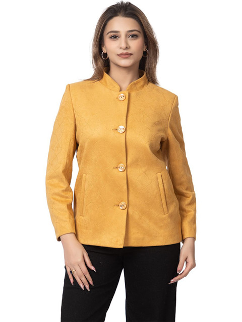 DressBerry Women Winter Mustard Mandarin Collar Blazer