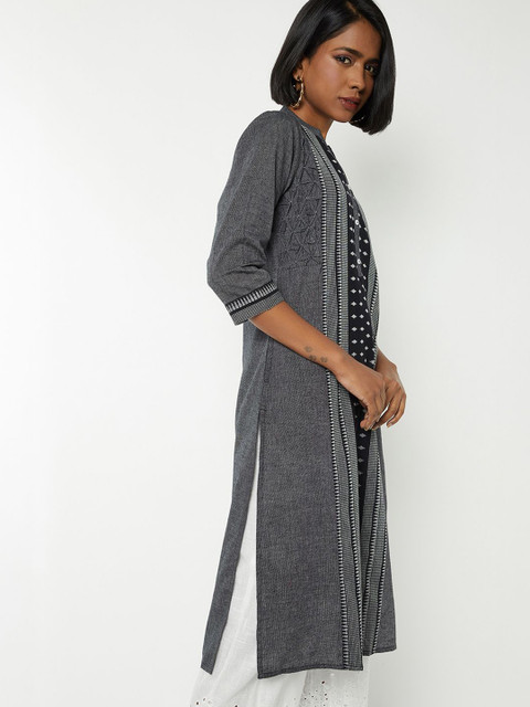 max Women Striped Festive Cotton Straight Kurta - Image 3