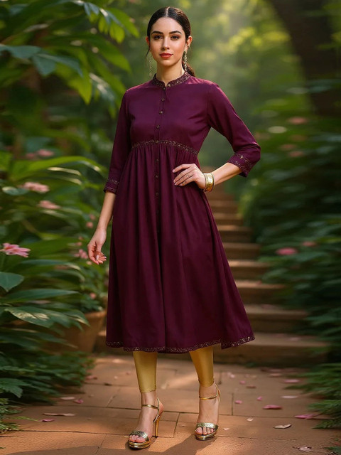 KALINI Mandarin Collar A-Line Kurta