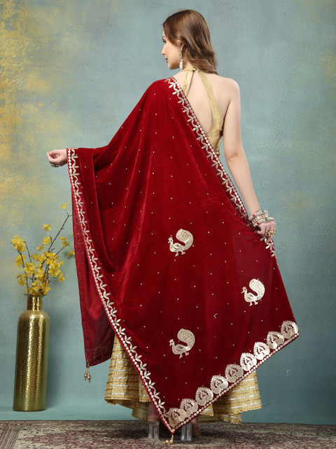 Clora Creation Ethnic Motifs Embroidered Gotta Patti Velvet Dupatta - Image 5