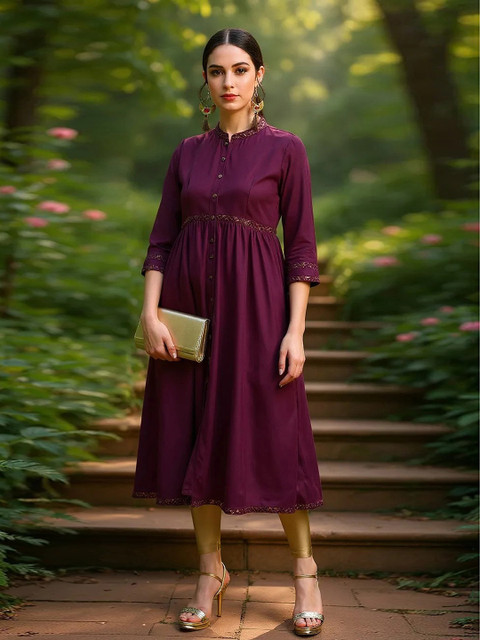 KALINI Mandarin Collar A-Line Kurta - Image 5
