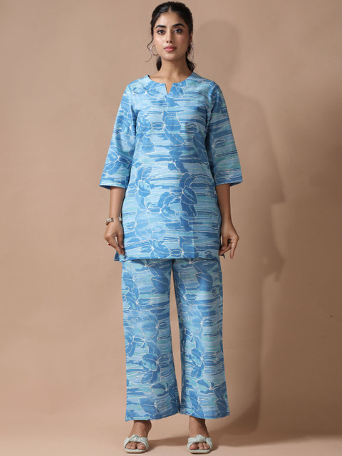 SZN Women Blue Pure Cotton Printed Co-Ords