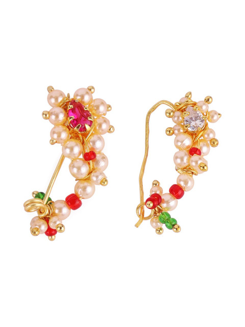 SALONI FASHION JEWELLERY Gold-Plated Pearls Septum Nosepin