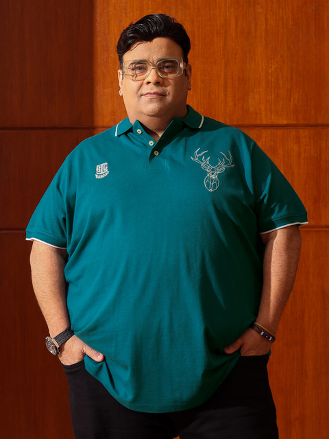 bigbanana Plus Size Embroidered Polo Collar Bio Finish Pure Cotton T-Shirt