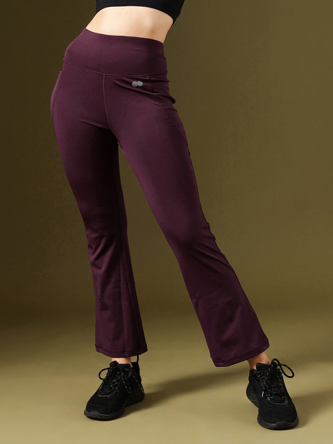 Clovia Women Solid Comfort-Fit Ankle Length High Waist Flared Yoga Pants