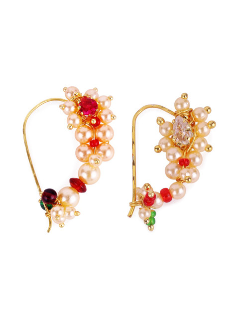SALONI FASHION JEWELLERY Set Of 2 Gold-Plated Pearls Septum Nosepin
