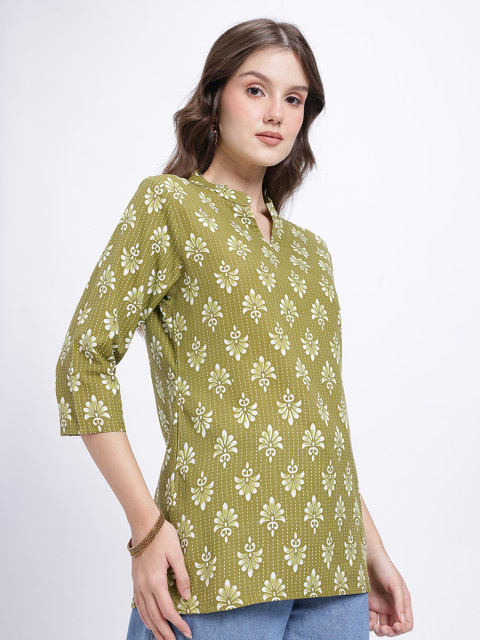 Anouk Rustic Ethnic Motifs Printed Mandarin Collar Pure Cotton Straight Kurti
