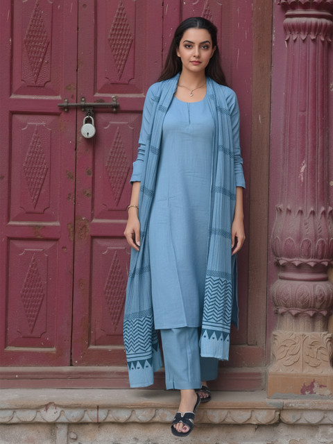 GoSriKi Women Regular Republic Day Kurta with Trousers & With Dupatta