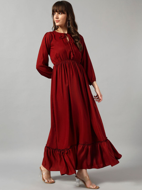 Raiyani Enterprise Tie-Up Neck Gathered Or Pleated Maxi Dress