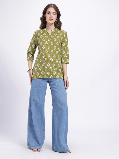 Anouk Rustic Ethnic Motifs Printed Mandarin Collar Pure Cotton Straight Kurti - Image 6