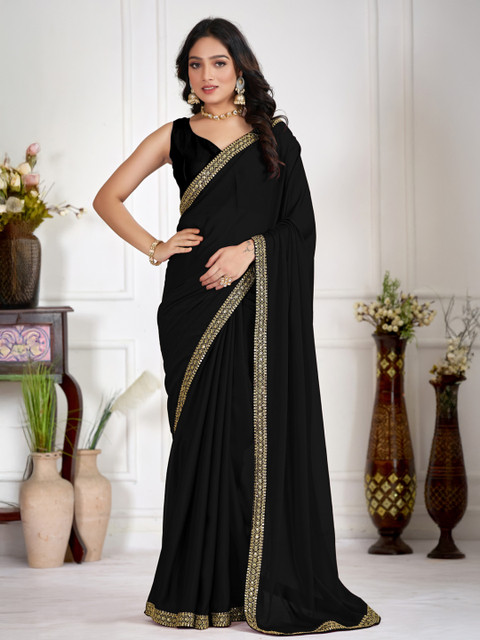 Paramparik Textile Embellished Sequinned Satin Heavy Work Saree