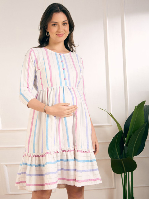 Aanyor Women Striped Maternity Fit & Flare Dress