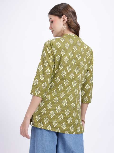 Anouk Rustic Ethnic Motifs Printed Mandarin Collar Pure Cotton Straight Kurti - Image 5