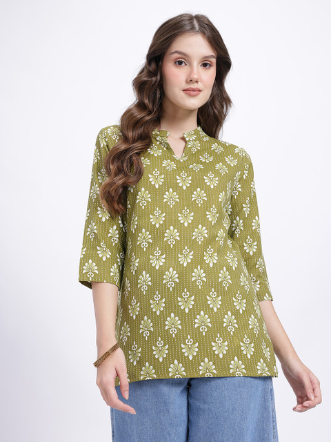 Anouk Rustic Ethnic Motifs Printed Mandarin Collar Pure Cotton Straight Kurti - Image 2