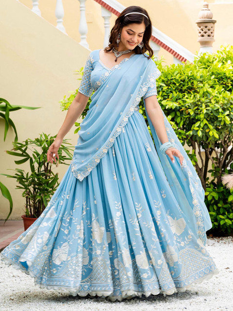 DREAM EXPORTER Embroidered Semi-Stitched Lehenga & Unstitched Blouse With Dupatta