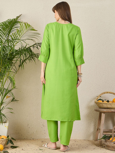 Indo Era V-Neck A-Line Tunic With Trousers - Image 4