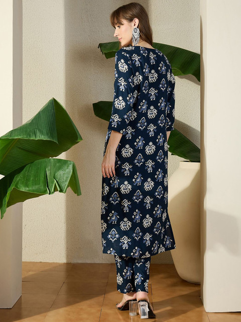 Indo Era Printed Round Neck Tunic With Trouser - Image 5