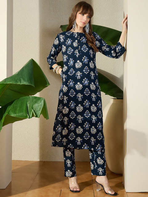 Indo Era Printed Round Neck Tunic With Trouser - Image 3