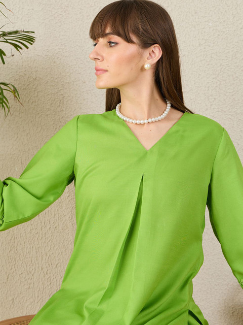 Indo Era V-Neck A-Line Tunic With Trousers
