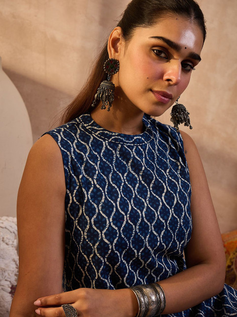 Indo Era Printed Pure Cotton Round Neck Tunic With Trousers Co-Ords