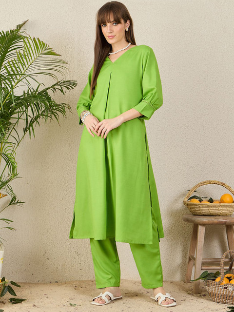 Indo Era V-Neck A-Line Tunic With Trousers - Image 2