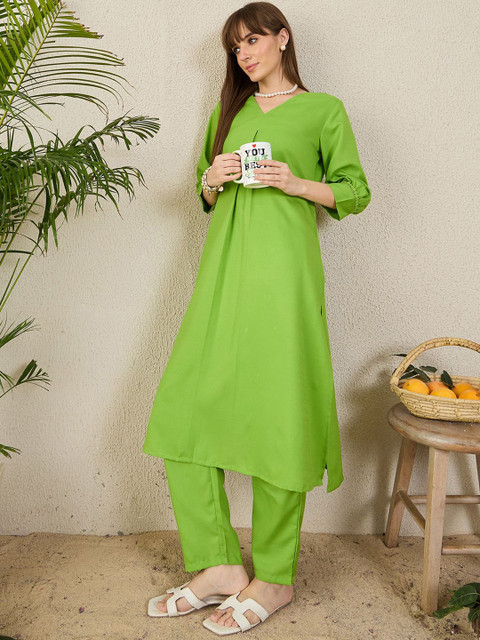 Indo Era V-Neck A-Line Tunic With Trousers - Image 5