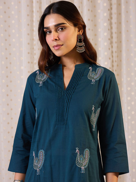 Indo Era Embroidered Pure Cotton Tunic With Trouser