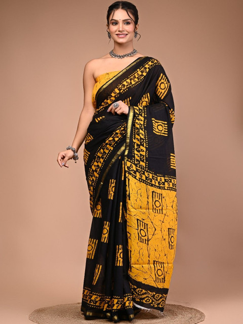 Moda Rapido Batik Printed Ikat Saree With Blouse Piece