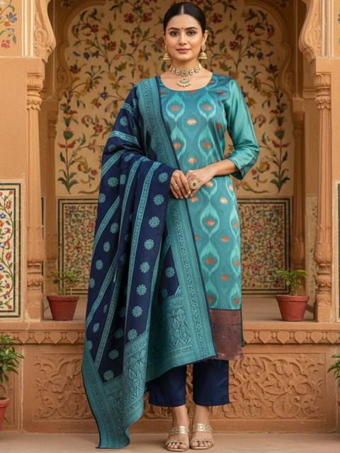 Twika Women Ethnic Motifs Woven Design Kurta & Trousers With Dupatta