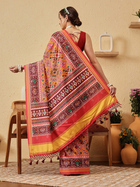 Silk Land Ethnic Motifs Printed Zari Patola Saree - Image 2
