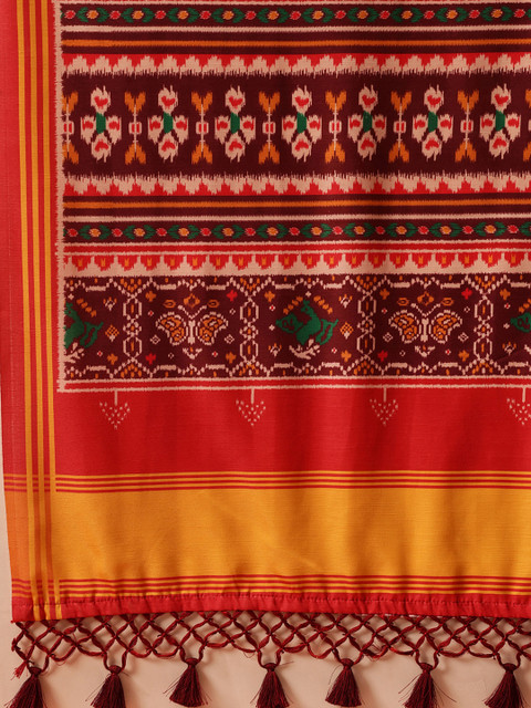 Silk Land Ethnic Motifs Printed Zari Patola Saree - Image 6