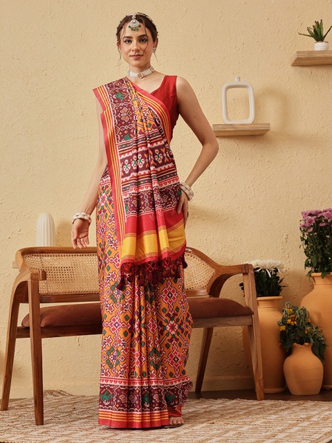Silk Land Ethnic Motifs Printed Zari Patola Saree